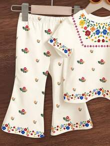 2pcs/Set Baby Girls Floral Print Short Sleeve Top And Pants Set, Lightweight Summer Outfit, Cute Casual Clothes For Newborn Infant Toddler, Bohemian Style, 0-1-2-3 Years, 6-9 Months, Suitable For Outdoor, Vacation, Birthday Gift - Multicolor - View 4