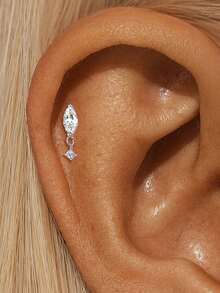 EleRunis 1PC 0.1ct Moissanite Diamond 925 Sterling Silver Star Heart Asymmetrical Evil Eye Stud 18K Gold Plated Flat Back Cartilage Helix Piercing Bridal Jewelry For Daily Wear Wedding Party Engagement Anniversary Valentine's Day - Silver - View 15