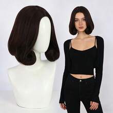 Multi-Functional Deep Brown Wavy Clavicle-Length Wig, Flattering Face Shape, Suitable For Office And Dates - Dark Brown - View 1