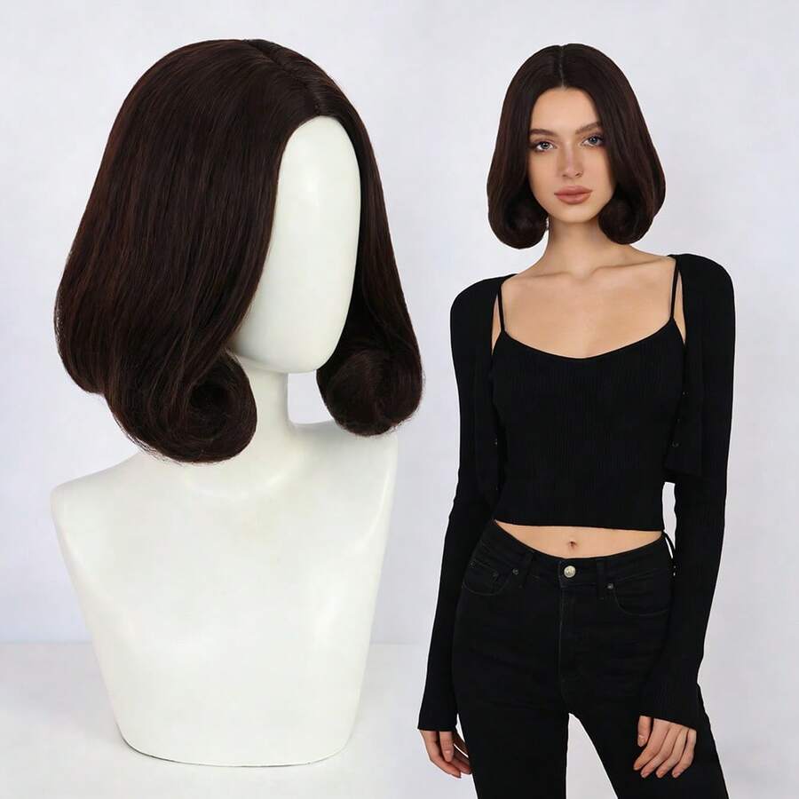 Multi-Functional Deep Brown Wavy Clavicle-Length Wig, Flattering Face Shape, Suitable For Office And Dates - Dark Brown - View 1