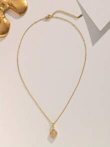 1件金色不锈钢链镀金镂空四叶草吊坠项链，创意个性化设计，奢华复古男女通用简约时尚百搭项链，适合日常、派对、节日佩戴（OPP袋包装） - 金色 - 查看 4