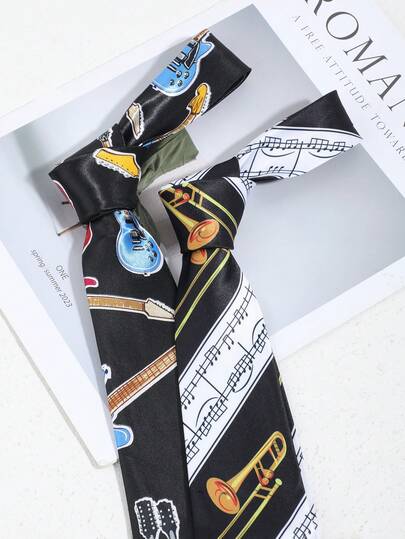 1 szt. Modny męski krawat z motywem gitary i nut, uniwersalny na co dzień, dojazdy do pracy, wyjścia i imprezy