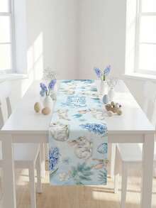 1件优雅蓝色复活节兔子桌旗 - 现代柔和色调桌布，打造精致节日宴客氛围 - 彩色 - 查看 19