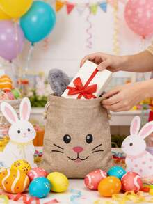 15pcs Easter Bunny Ear Drawstring Gift Bags - Linen Candy And Present Bags, Suitable For Holiday Gift Packaging And Gift Storage - Multicolor - View 2