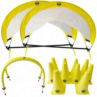  Football Master Pop-Up Goal Nets & Training Equipment – Includes 2 X Pop Up Goals 2 X Foot Ball Passing Arcs 10 X Cones - Handy Carry Bag Kids Soccer