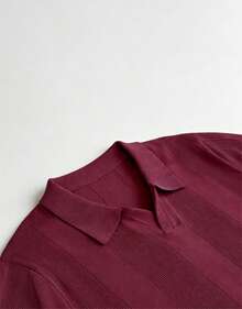 GRDR 男士休闲条纹 Polo 领针织短袖 T 恤 - 简约时尚穿搭 - 中紫紅色 - 查看 3