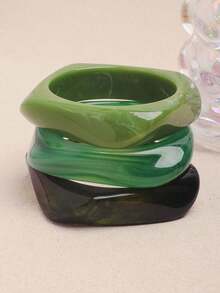 3pcs Exaggerated Asymmetrical Acrylic Semi-Transparent Bracelet For Women, Versatile - Multicolor - View 10