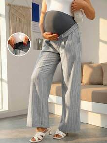 Quần bầu cạp chun, ống đứng kẻ sọc, trang phục công sở thoải mái, quần bầu co giãn dễ chịu. - Màu Xám nhạt - Xem 3