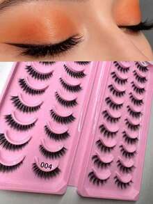 20 Pairs Cosplay Little Devil Manga False Eyelashes, Natural & Realistic, 3X Eye-Enlarging, Long & Lengthening, Eyes, Hard Stem, Thick & Voluminous For Women - Black - View 2