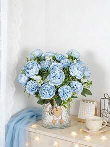 1pc Artificial Peony Flower Hydrangea Decor Accessory, Vase Filler, Wedding Bouquet, Garden Rose Arch, Living Room Decoration, New Year Decor, Valentine's Day Gift - Baby Blue - View 6