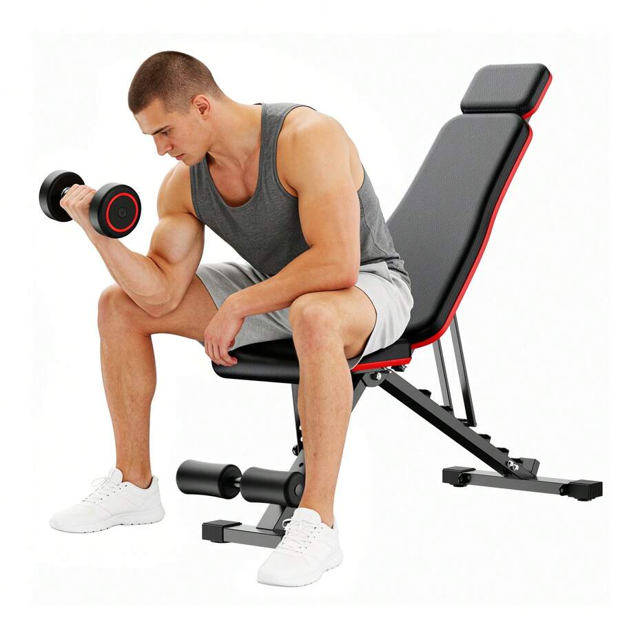 Workout Bench, Adjustable Weight Bench With Leg Extension And Leg Curl, Extended Headrest, 700LBS Preacher Curl Bench Incline Decline Flat Workout Bench For Home Gym Full Body Exercise,6-Backrest Positions For Arms, Muscle & Chest Press Training - Black With Red Trim - View 1