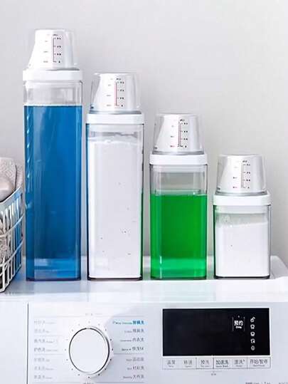 浴室沐浴露可重复灌装瓶及储物桶，洗衣液收纳盒，大容量透明塑料桶，带量杯的皂液分配瓶，防摔防漏，漏斗式液体分配瓶，浴室和洗衣房必备家居用品