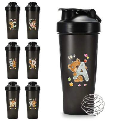 600ml/20oz Shaker Protein Bottle Powder Shake Cup Initials A To Z Pattern Water Bottle Plastic Mixing Cup Body Building Exercise Bottle Cup ON Fitness Cup Large-Capacity Plastic Cup