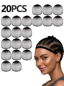 黑色网状假发帽，200/100/50/20/10/5/2个装，开口式假发帽发网，适合女性、男性、儿童、万圣节服装派对假发 - 黑色 - 查看 10