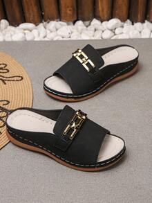 Sandal đế xuồng cao gót kiểu dáng chữ H đối xứng dành cho nữ, màu đen, thoải mái, phù hợp cho kỳ nghỉ biển, du lịch hàng ngày, cỡ lớn, đồ dùng cần thiết cho mùa hè. - màu đen - Xem 7
