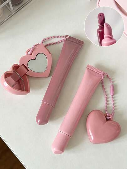 Refillable Squeeze Lip Gloss Tube, Portable Heart-Shaped Blush Compact, Reusable Blush Palette, Eyeshadow Powder Compact, Empty Foundation Concealer Tube, Lipstick & Lip Gloss Palette, Essential For Fashion Enthusiasts