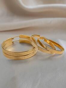 1件简约风40/50毫米圆形镂空耳环，女士18K镀金不锈钢日常饰品 - 耳環 - 查看 3