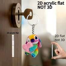 1个2D扁平犀牛与史迪奇亚克力钥匙扣，男女通用，粉丝必备，实用时尚钥匙圈，节日装饰礼物，汽车钥匙扣，背包钱包钥匙扣，节日必备，生日情人节斋月礼物 [2D扁平款] - 彩色 - 查看 3