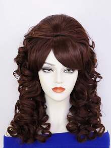 70年代复古蓬松卷发假发，4种颜色可选（亮橙色/黑色/铂金色/深棕色），柔软舒适，耐热，易于打理，适合日常休闲、主题派对、万圣节和角色扮演造型。 - 彩色 - 查看 15