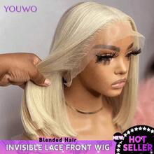 8-14英寸金色直发假发,613号蕾丝前假发,混合真人发丝,13x4透明蕾丝前假发,混合真人发丝,预先拔毛漂白发结,200%密度,适合日常佩戴、婚礼等场合。 - S613 - 查看 2