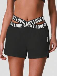Sodalemon Shorts de treino femininos com cinto na cintura, bolsos laterais, cós elástico, modelagem solta, camada dupla, ideais para esportes, ioga e atividades ao ar livre. - Preto - Ver 5