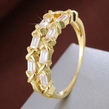 时尚几何交叉双排设计立方氧化锆女士戒指，休闲礼物 - 彩色 - 查看 14