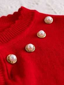 Girls' Elegant Solid Color Beaded Short Cardigan, Single-Breasted Thin Shawl - Red - View 4