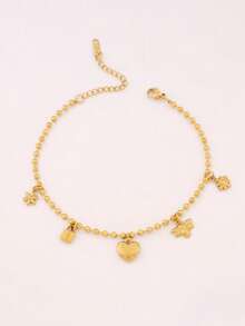 1pc Stainless Steel Heart Pendant Chain Anklet For Women 18K Gold Plated Waterproof Beads Chain Ankle Bracelet Beach Jewelry - Anklets - View 8