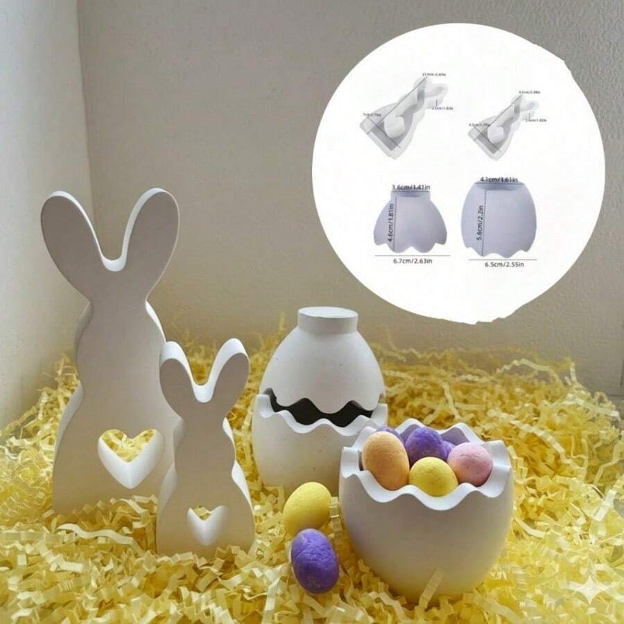 Matrițe de lut DIY, Cutie pentru depozitarea ouălor, Decor pentru iepuri, Tencuială, Ceară, Matrițe de rășină pentru ouă de Paște și iepuri, Matrițe de silicon pentru decorațiuni de sărbători - Alb - Vizualizare 1