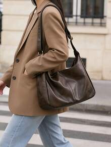 Bolso cruzado vintage, nueva moda coreana, bolso de hombro de gran capacidad, esencial para volver a la escuela, regalo ideal para el Día del Maestro, patrón de letra personalizable, reutilizable, bolso de maestro, regalo ideal para educadores, regalo para dama de honor para mamá, bolso de estilo vintage, bolso de mujer de estilo vintage, bolso de mujer de estilo japonés de la calle, nuevo bolso de mujer de gran capacidad de moda, regalo del Día del Maestro - Marrón - Ver 2