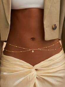 1pc Women's Copper Bead Sexy Body Chain With Crystal Pendant, Multi-Layer Body Chain/Waist Chain (Random Copper Bead Quantity) - YL175 Copper Bead Rhinestone Pendant Waist Chain - View 2
