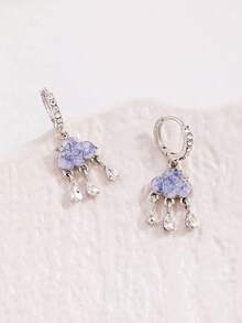 Unique Blue Crystal Cloud Tassel Earrings, Luxury Versatile Design - Clouds and Raindrops - View 3