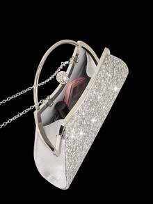 闪亮奢华女士晚宴包，优雅亮片派对包，镶钻手提包，时尚新娘婚礼包，配有闪亮水钻首饰三件套，适合女性参加派对、晚宴、婚礼、舞会、聚会和其他场合。 - 銀色 - 查看 7
