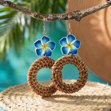 1 Pair Bohemian Style Rattan & Soft Ceramic Flower Earrings, Suitable For Women's Vacation And Music Festival Wear - Multicolor - View 8