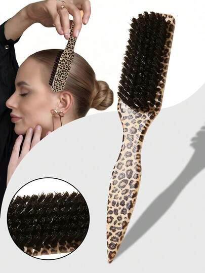 Men's Oily Hair & Beard Brush Set, Professional Long Handle Beard Cleaning Brush With Oily Hair Comb, Solid Color And Leopard Print Hair Brush, Wooden Comb, Mini Smoothing Brush