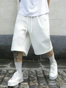 Mens Oversize Sweat Shorts - Cotton Blend French Terry Fabric Relaxed Oversize Fit | Spring Breathable Cozy Comfort  For Daily Streetwear & Casual Hangouts (Modern Minimalist Street Style) - 白色 - 查看 1