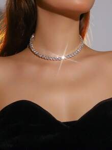 1 pieza Collar de cristal clásico, joyería vintage elegante diseñada para mujeres - Plateado - Ver 6