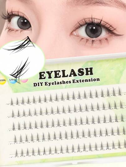 100 racimos de pestañas inferiores, rizo C, ojos manga naturales segmentados, banda transparente, pestañas individuales para extensión de maquillaje diario DIY en casa, suaves y fáciles de usar