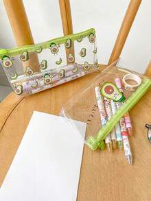 1 hộp đựng bút hình quả bơ hoạt hình, túi đựng văn phòng phẩm trong suốt, tiện dụng cho học sinh. - hộp bút chì - Xem 6