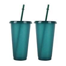 2/4 Packs Reusable Plastic Cup, 24oz/710ml Drinkware Tumblers, Coloured Cups Tumblers With Lids And Straws, Plastic Bulk Iced Plastic Cold Water Tumblers, Iced Coffee Cups, Travel Mug Party Tumbler - Multicolor - View 12