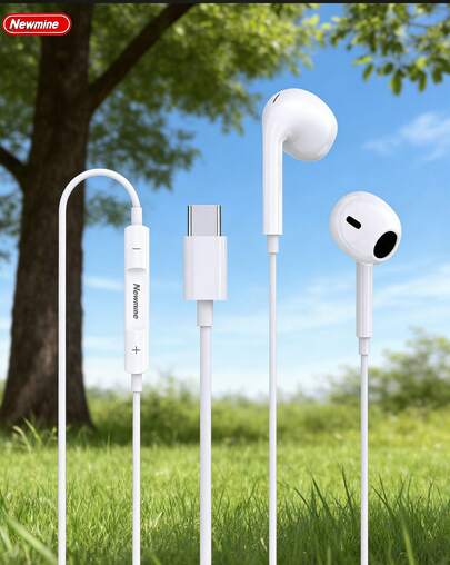 Newmine Audífonos intraaurales con cable, interfaz tipo C, altavoz de alta fidelidad de 4.2 mm, chip digital, sonido envolvente estéreo, compatibles con tipo C y totalmente compatibles con Apple iPhone 15/16. Un regalo ideal para Halloween, Acción de Gracias y Navidad.