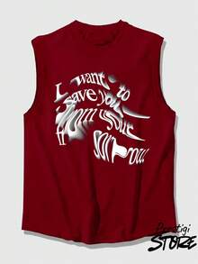 Men's Tank Top To Save You 100% Cotton Crew Neck Comfortable Streetwear Casual Summer Breathable Gym Fitness - 紫紅色 - 查看 2
