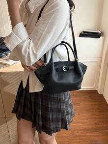 Korean Ins Style Handbag, New Minimalist Niche Tote Bag, Large Capacity Casual Versatile Shoulder Bag - Black - View 5