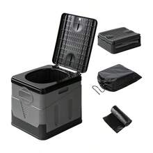 Portable Folding Toilet With Lid - Camping, Boating & Outdoor Travel Emergency Use - Includes Trash Bag & Storage Bag - No Electricity Required - Space-Saving Design For Cars, Trucks & RVs - Durable Plastic - 1 套裝 - 查看 1