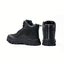 NIEION Botas de trabajo para hombres, parte superior alta, antideslizante, antideslizante y amortiguador, transpirable y cómodo, resistentes al desgaste, zapatos de trabajo - Negro - Ver 3
