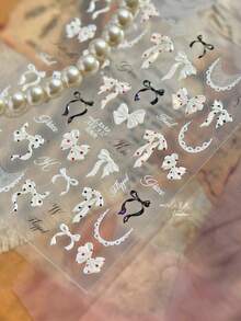 1pc Black And White Bow Tie Polka Dot Lace Semi-Circular Yarn Bow Tie Ribbon Exquisite DIY Paste Nail Art Stickers Nail Stickers - Multicolor - View 4