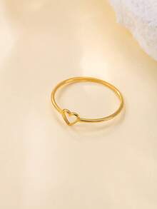 1枚18K镀金不锈钢镂空心形戒指，小巧可爱，适合女性日常佩戴或作为礼物赠送。 - 金黃色 - 查看 3