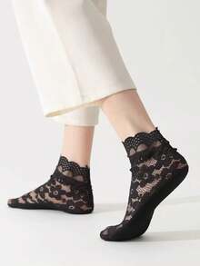 1/5/10 Pairs Socks Women's Lace Transparent Lolita Invisible Summer Autumn Thin Non-Slip Short Ankle Black Low Cut Boat Sock - Multicolor - View 7