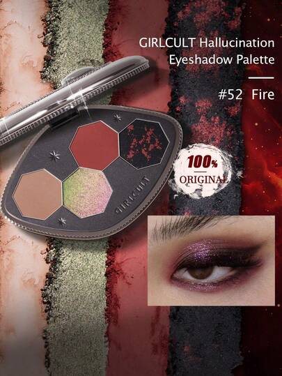 GIRLCULT Paleta de sombras de ojos de ilusión de 3,6 g (0,13 oz), conjunto de sombras de ojos mate y con brillo en rojo ahumado y desnudo, sombra de ojos negra, adecuada para maquillaje de Halloween, maquillaje brillante de fiesta, regalo