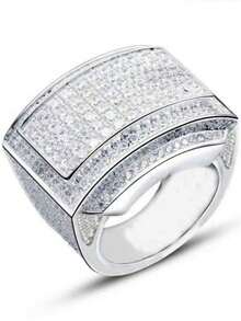 1枚奢华白色全镶钻戒指，优雅商务/派对/婚礼/订婚男士珠宝礼物，情人节佳品 - 彩色 - 查看 16